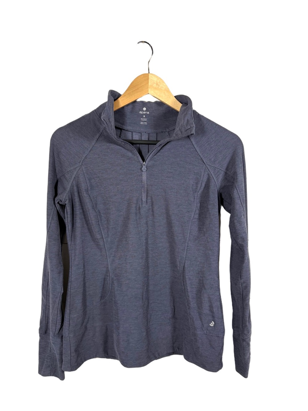Apana Womens S Blue Gray Quarter Zip Pullover Thumbholes Athletic Yoga Top